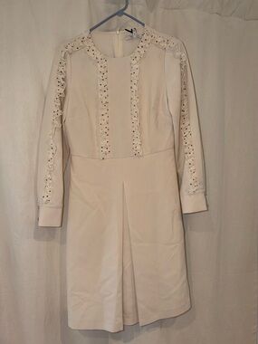 LK Bennett Cream Long Sleeve Lace-Trim Dress